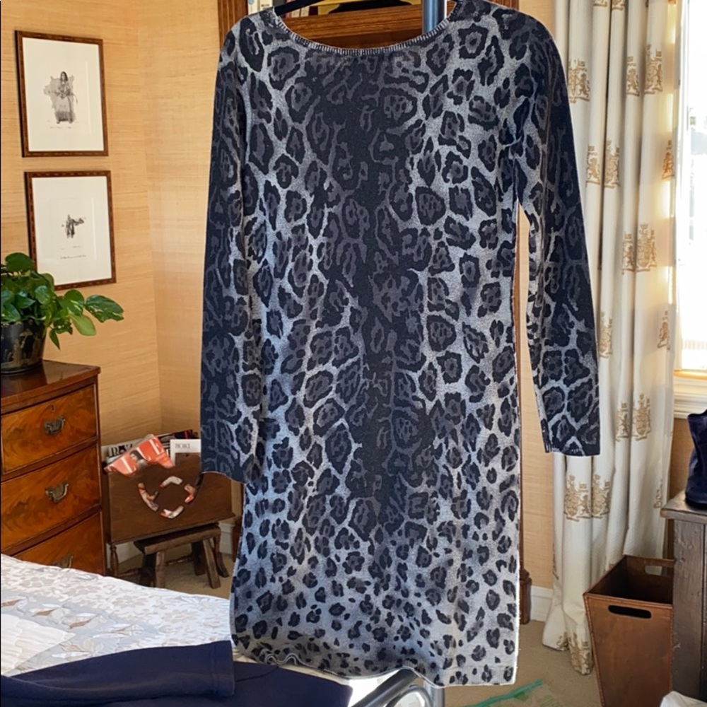 Grey and black animal print loose fitting dress.